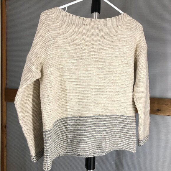 Bella Amore Italy Wool Alpaca Blend Cream Metallic Silver Knit Scoop Neck Sz S - Picture 8 of 14
